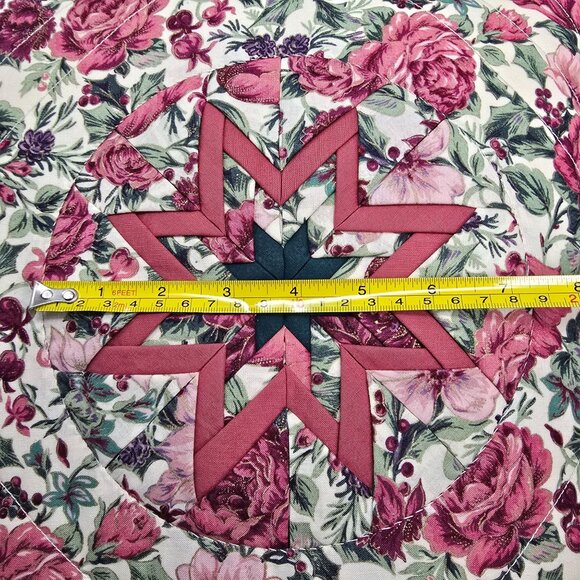 Handmade Quilted 14" Square Throw Pillow Floral Folded Star Starburst Pair 2 - Picture 8 of 11